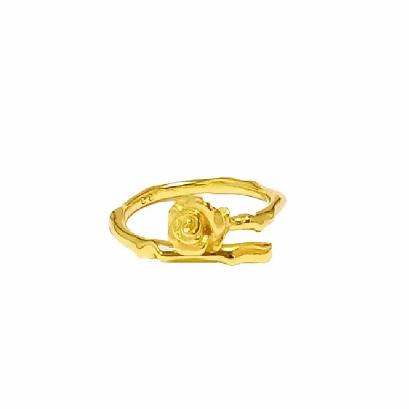 

Vietnam Placer Gold Rose Ring Integrated Chain Women's Elegant Jewelry Copper-Plated Gold Rose Ring Wholesale