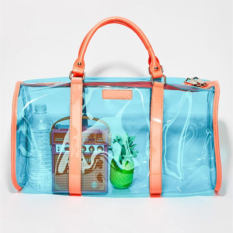 

Transparent beach sacs main transparent pvc handbag clear duffle bag tote holographic duffel bag, Orange and black