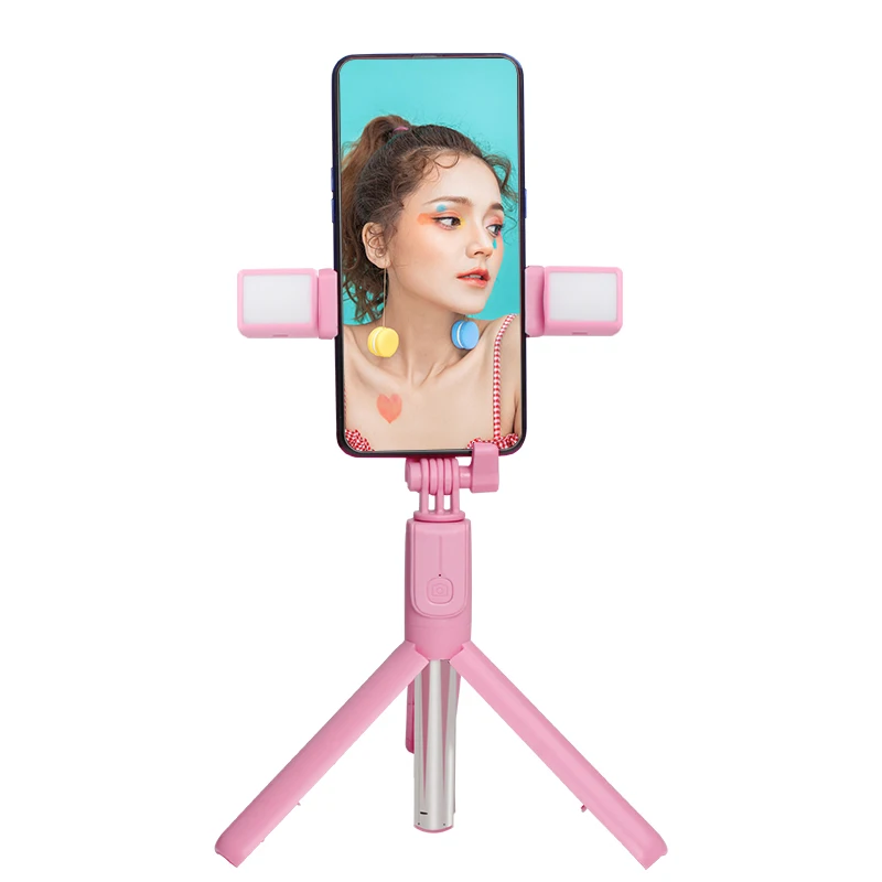 

New Wireless control smart selfie stick 360 rotation tripod with fill light self stick ,mini flexible mobile phones selfie stick, Pink,black