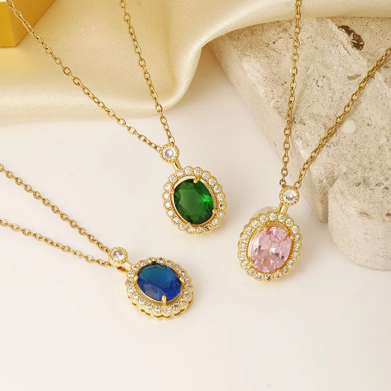 

2023 new brass gold-plated adjustable zircon necklace titanium steel chain summer classic charm locket necklace for women