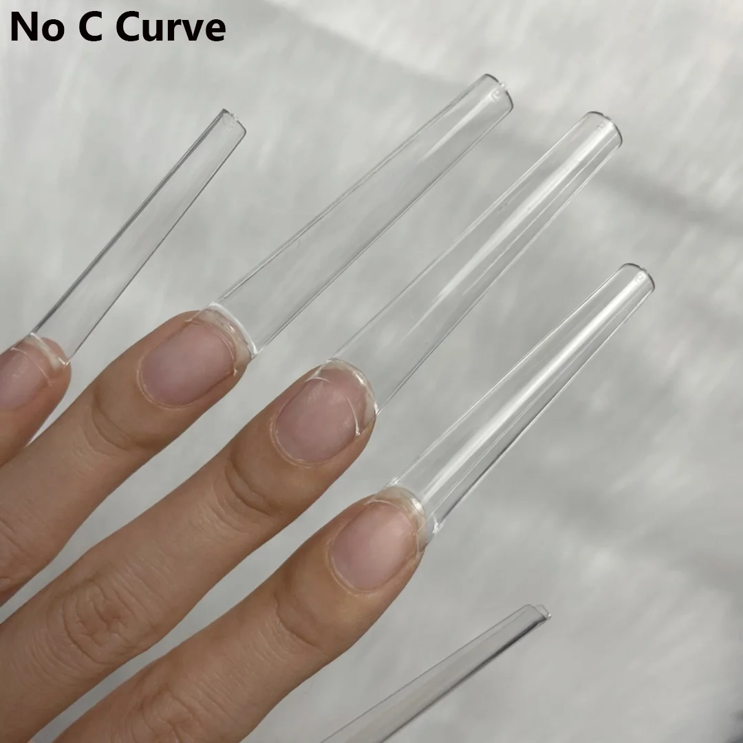 

Professional Acrylic Artificial False Half Cover Extension 600pcs Xxl Straight No C Curve Clear Tapered 3XL Coffin Nail Tips