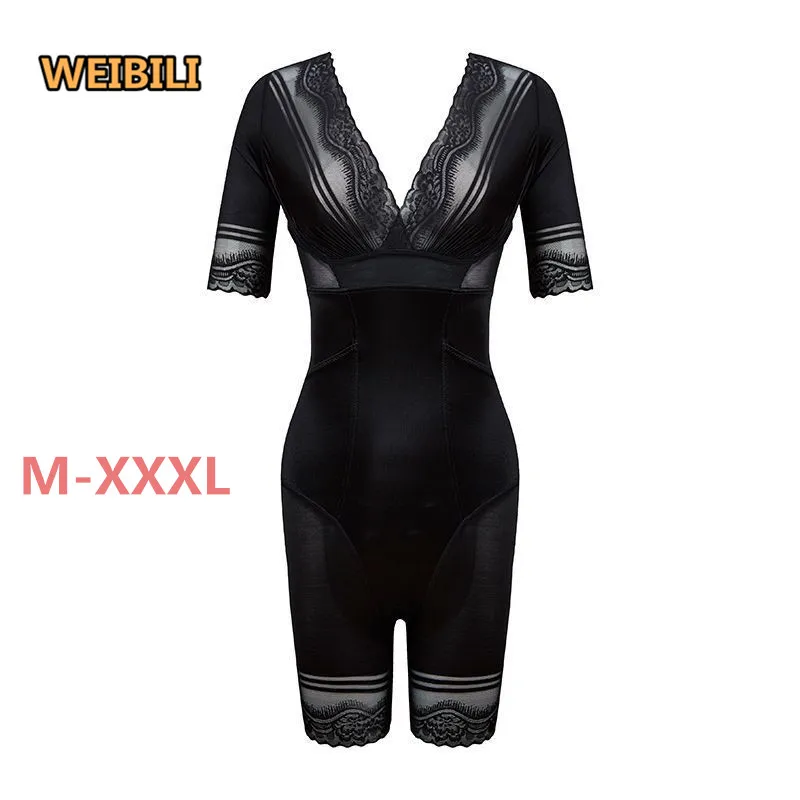 

Plus Size Short Sleeve Seamless Shapewear Body Slimming Tummy Control Bodysuit for Women, Black nude