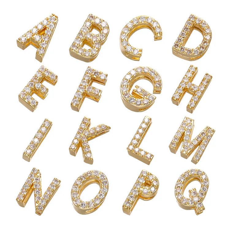 

CZ8124 High Quality Small Thin Mini 18k Gold PlatedCZ Micro pave Small Alphabet Initial letter charm pendant