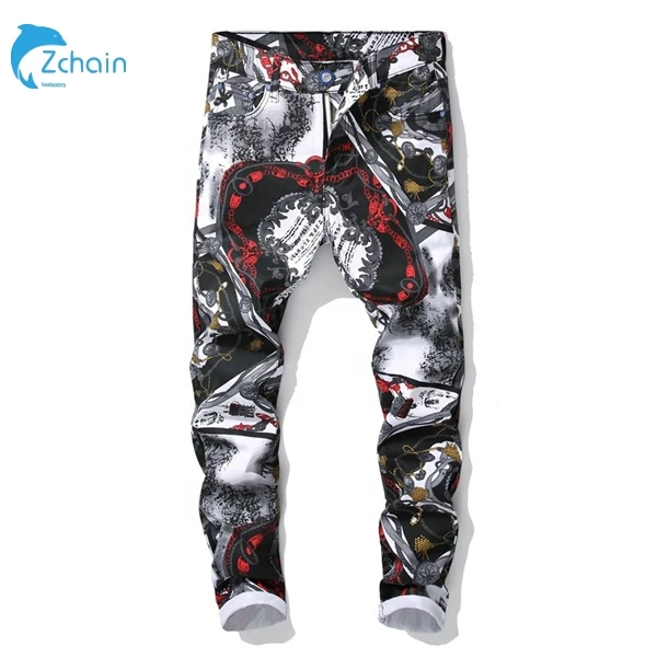 

Drop Shipping Custom Hot Popular Luxury Men's Jean Hand Paint Print New Design, Black