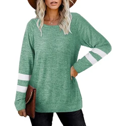 Womens Striped Tops Color Block Crew Neck Long Sleeve Tshirt Casual Print Blouse