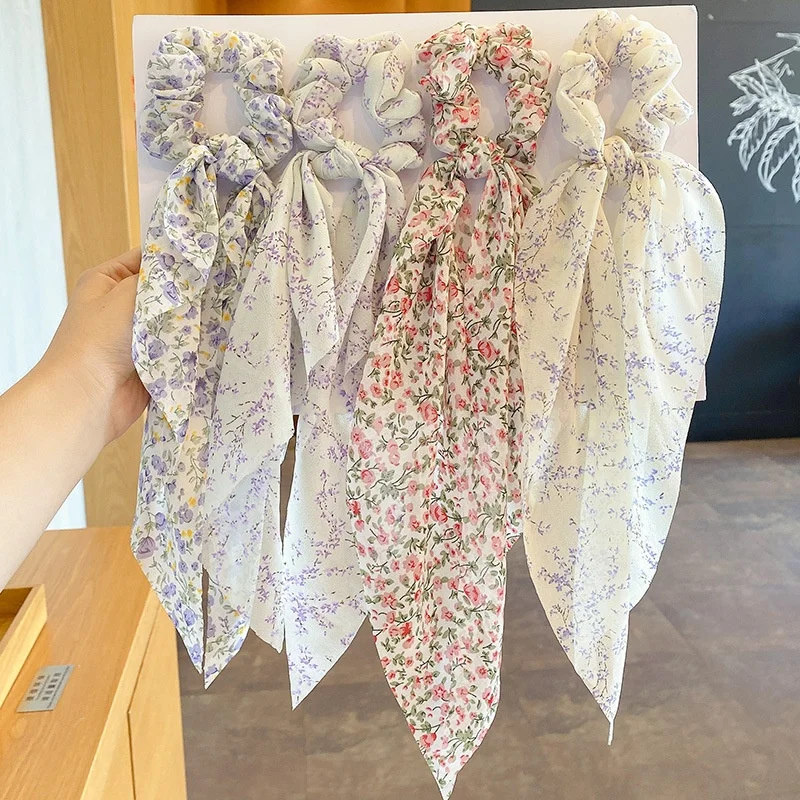 

Hot Sale Women Scarf Scrunchies Printed Ribbon Bow Hair Bands accessories