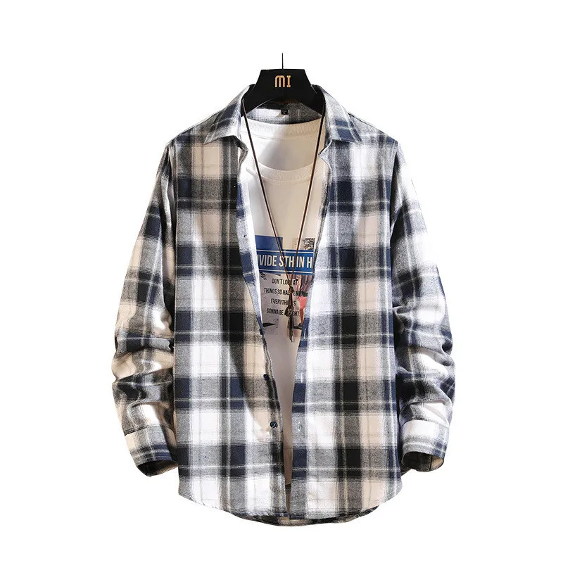 

Plaid Shirt Men's Long Sleeve Korean Version Trend Overalls Casual Shirt Jacket Retro Style Shirt