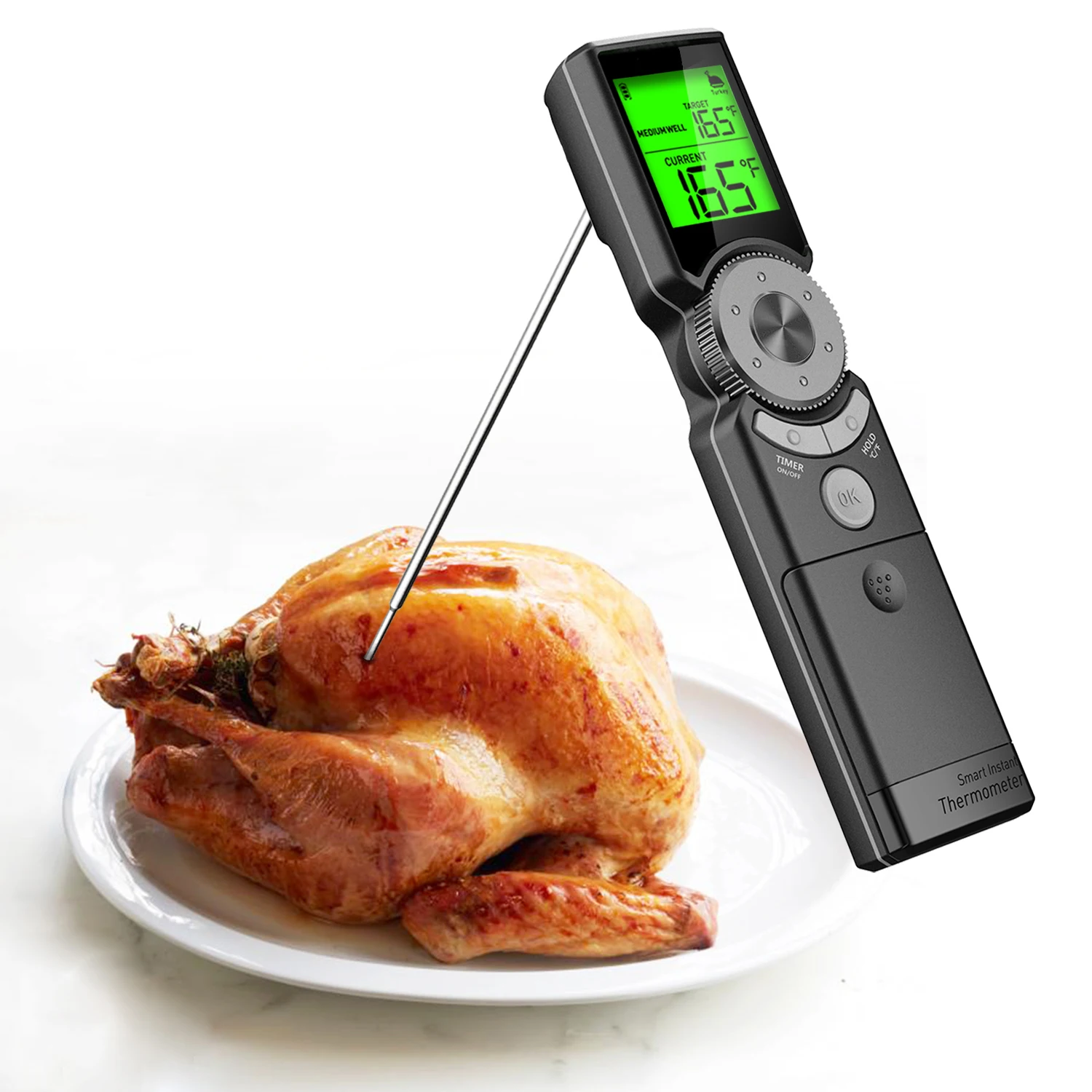 

2020 Waterproof Digital Folding Instant Read Red Meat Thermometer Kitchen Cooking Candy Food Thermometer For BBQ Grill Oven, Black/orange customized