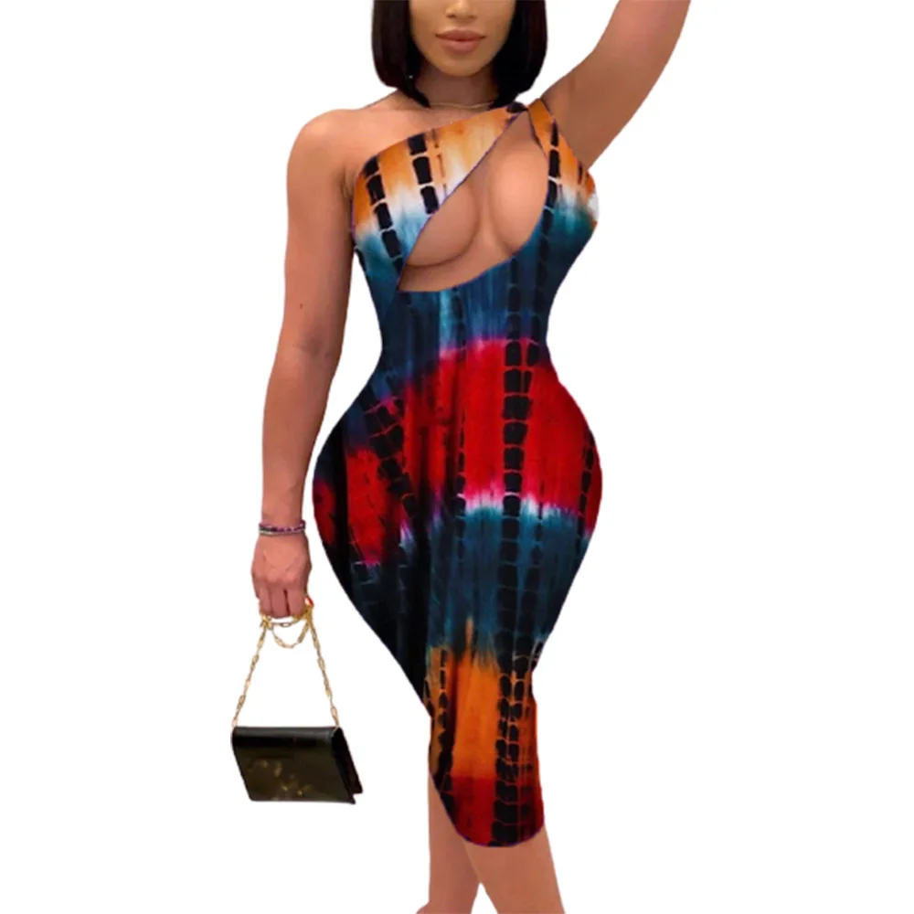 

2021 Hot Sale Summer Striped Tie Dye Cut Out Ladies Sexy Long Fashion Free Prom Dress Deep Backless Tight Party Club Dresses