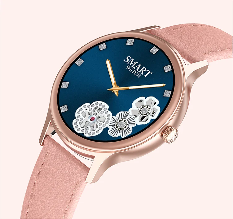 

DT66 Smart Watch Women Rose Gold Heart Rate Monitor Blood Pressure Oxygen Female Function Ladies Smartwatch Leather Steel Band