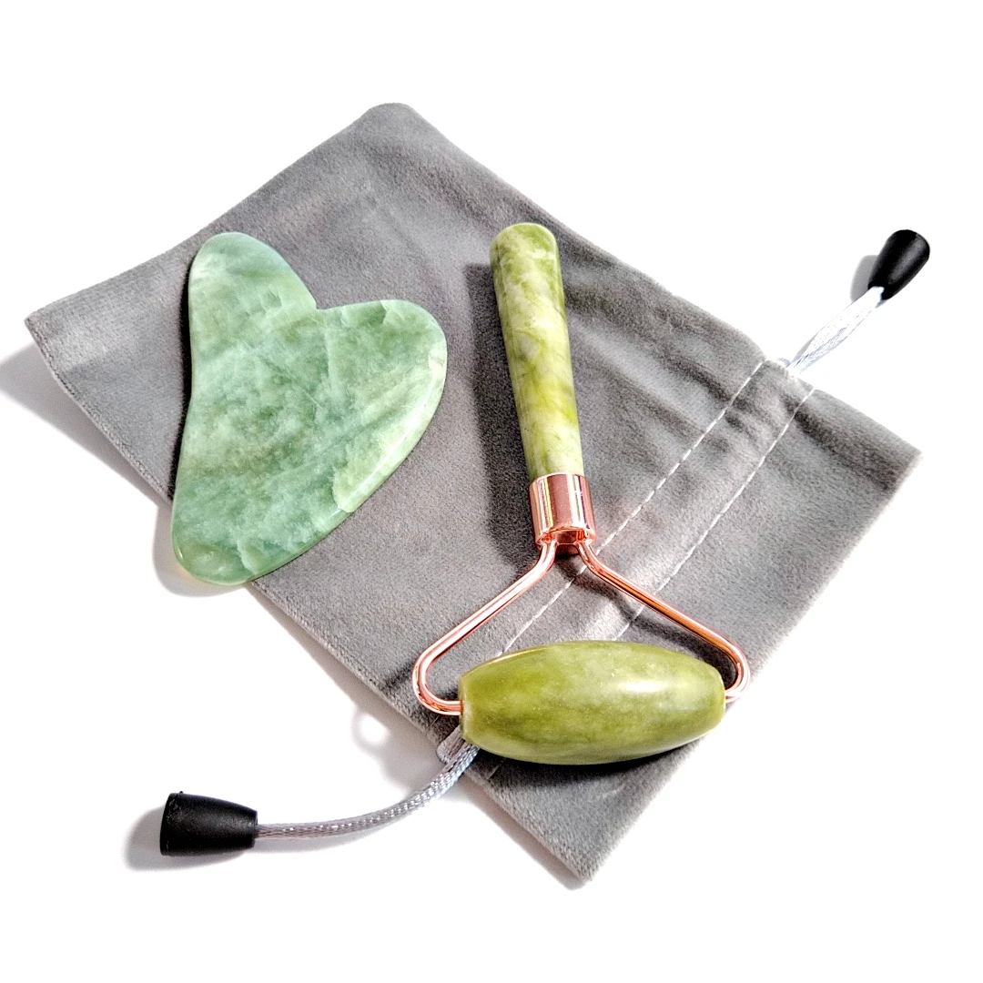 

Natural Xiuyan Jade Roller And Gua Sha Scraping Massage Tool Set For Face and Body