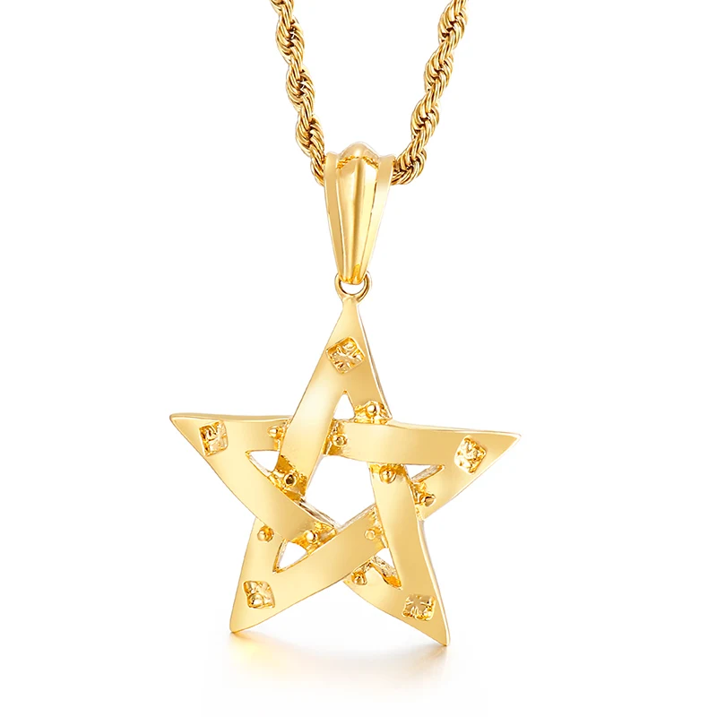 

KALEN Gold Plated Stainless Steel Star Skull Pendants Christian Cross Necklace