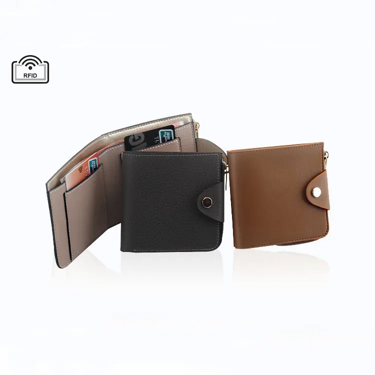 

Custom RFID minimalist PU leather card holder short wallets for men, Brown