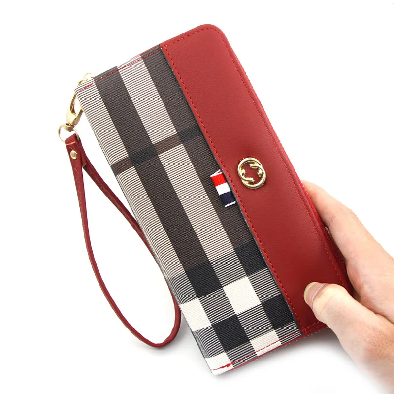 

JF2036 Long Style Stylish Handmade Leather Cardholder Lattice Women Wallet With Wrist Strap, As pictures or customized