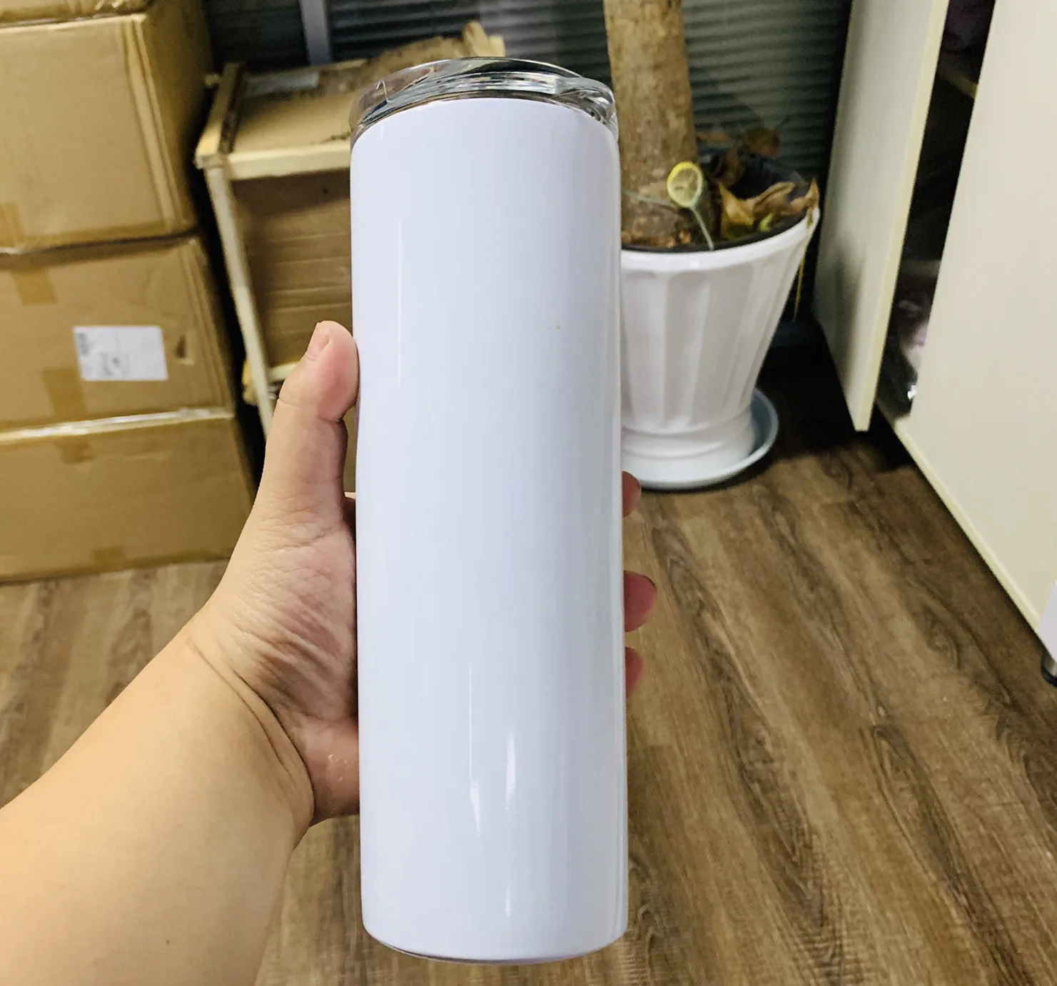 

Hot Sell DIY Double walled 20oz 600ml White Heat Pressing Skinny tumbler stainless steel blanks sublimation cup For Drinking, Picture