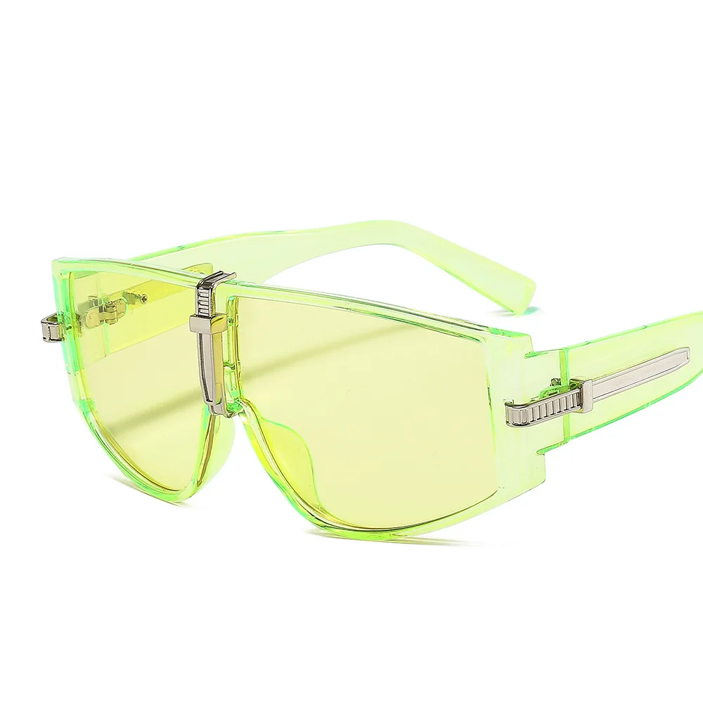 

New fashion american women shade personal big candy color transparent green pc frame one piece 2021 sunglasses oversize