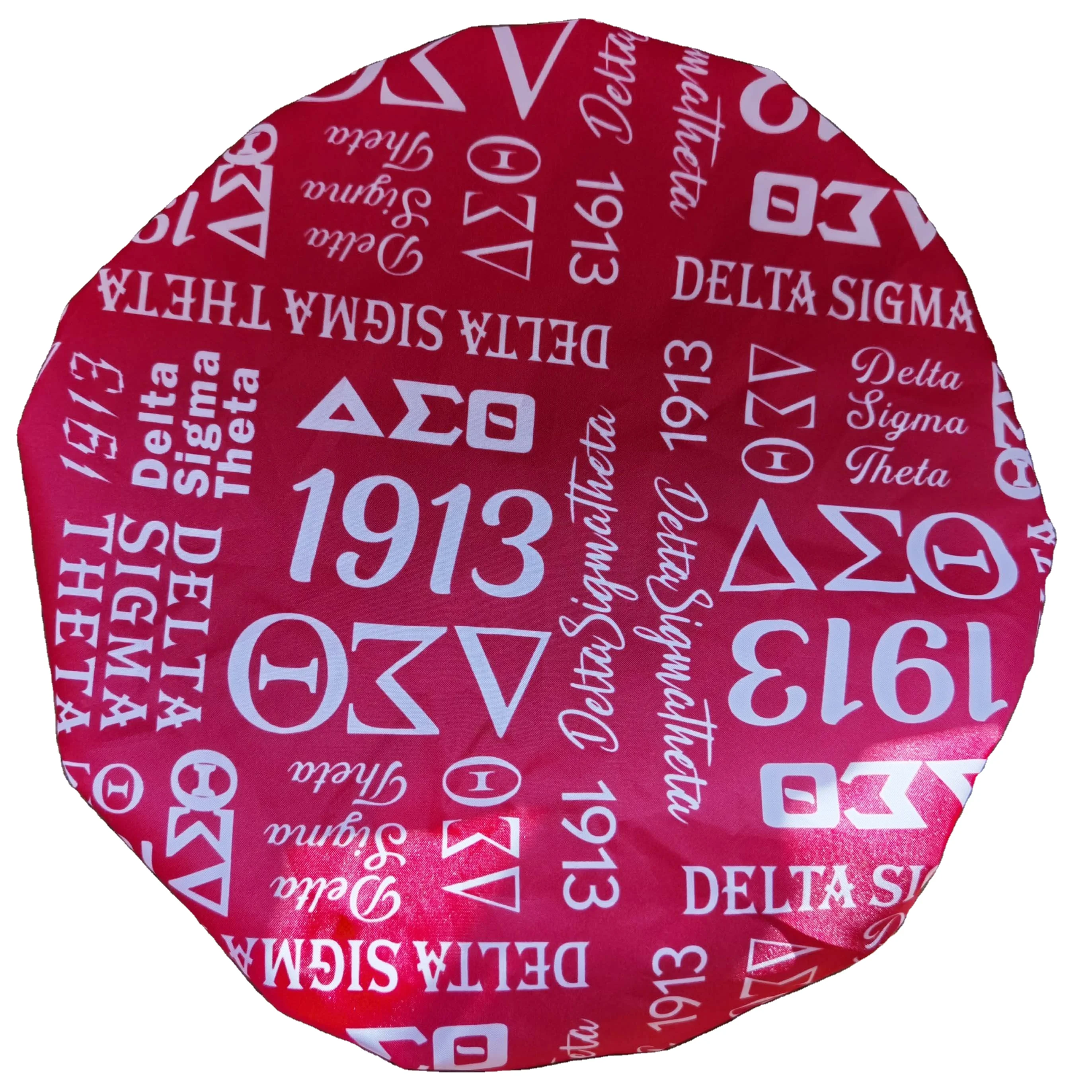 

Drop Shipping 1pc Dropshipping Alpha Zeta Greek Symbol 1913 Organization Delta Sorority Bonnets Pink Green Waterproof Shower Cap, Red