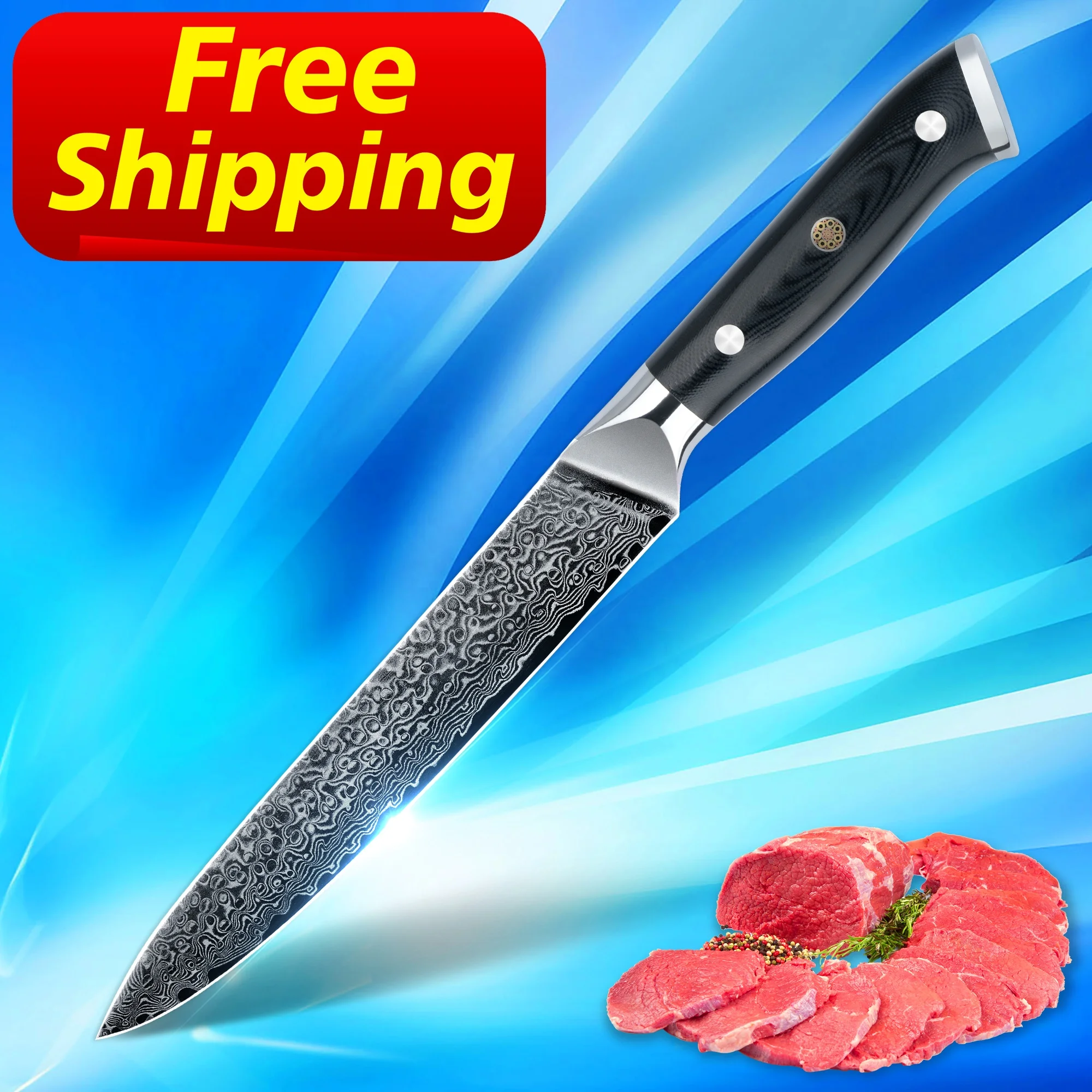 

Free Shipping orders over 100 pcs China Manufacturer 8 inch damascus vg10 slicing knife carving knife in YangJiang, Customized color