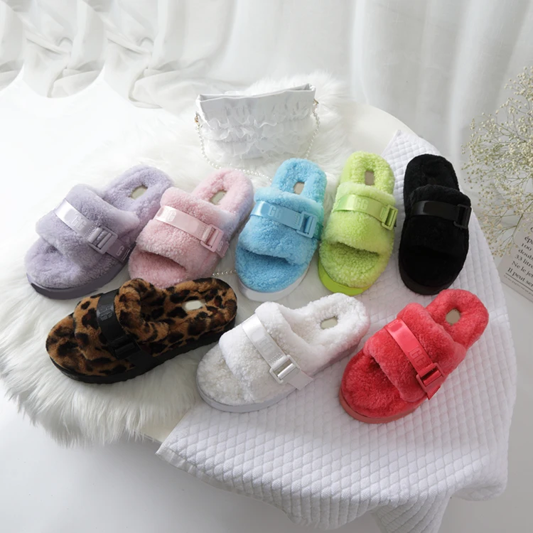 

Factory Direct Wholesale Real wool slippers Fur slippers Real wool slide for women, Picture color