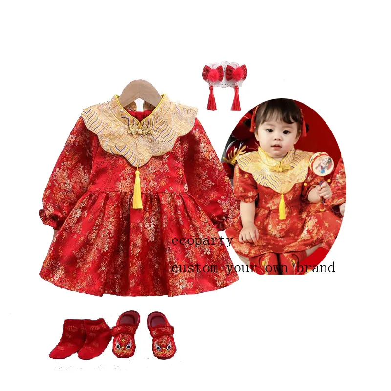 

ecoparty Baby Girl Birthday Dresses Party Wedding Kid One Year Old Christening Costume Chinese Child Luxury Tang Suit Cheong