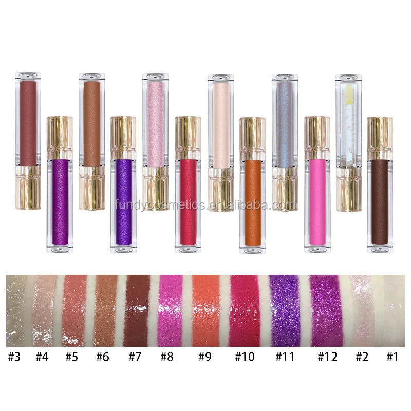 

New Arrival Natural Wholesale Custom Matte Lipgloss Rose Gold Glitter Lip Gloss Private Label, 12 colors