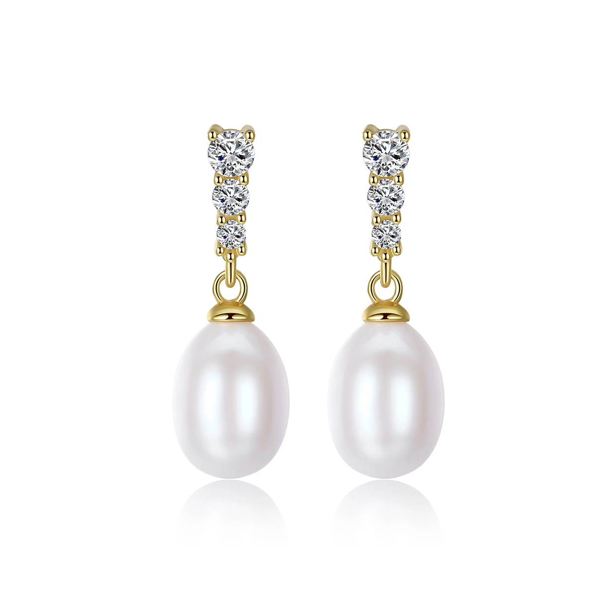 

Luxury Cubic Zircon Sterling Silver 925 Jewellery Gold Stud Tassle Pearl Earrings