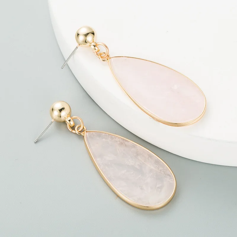 

Dainty Crystal Teardrop Shaped Dangle Earrings Gold Plated Natural Raw Gemstone Agate Earrings