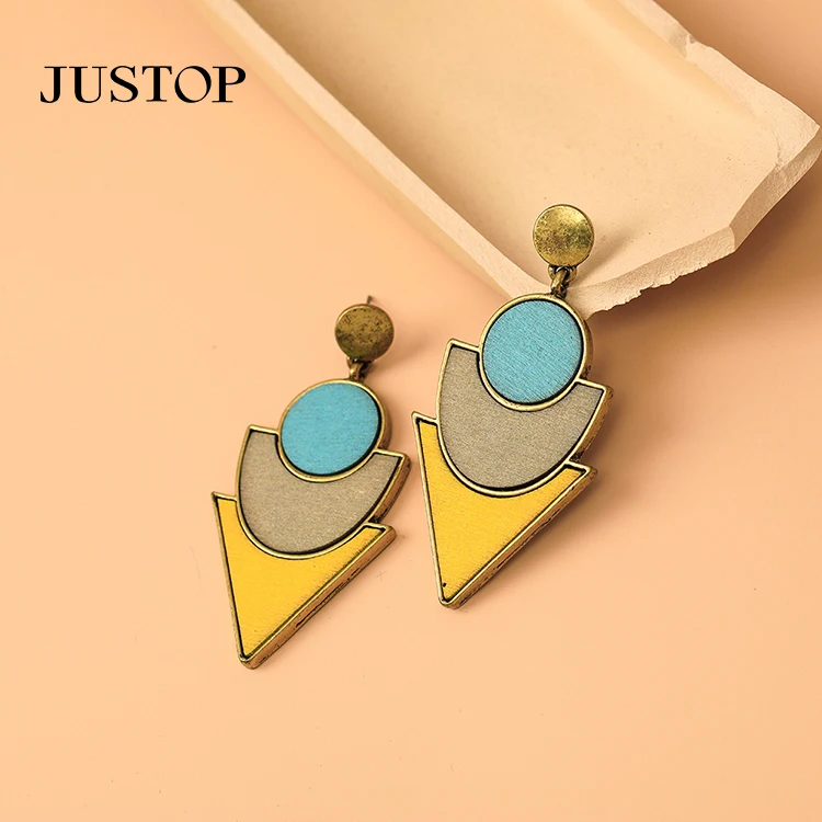 

Boho Wholesale Leaf Women Geometric Acrylic Resin And Jewellery Jewelry Wooden Earrings