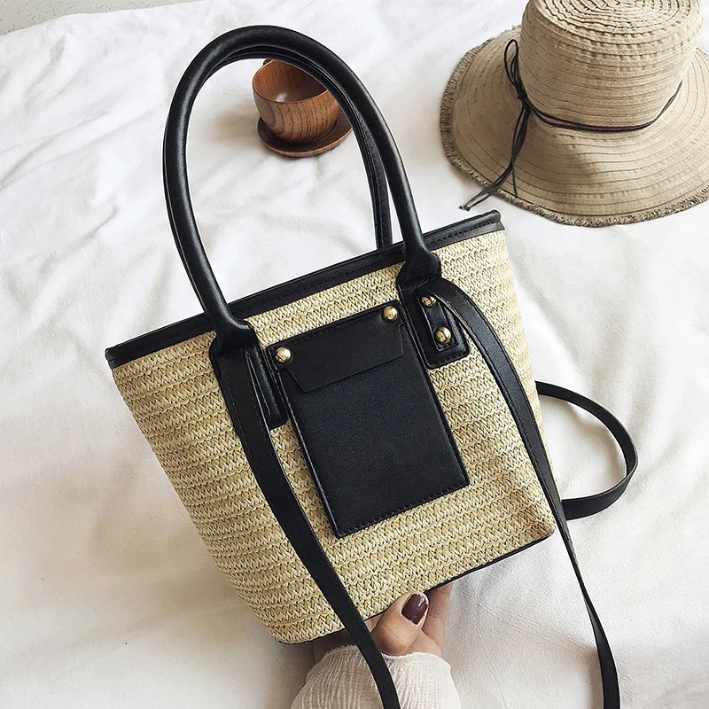 

Best selling lady shoulder straw beach bags tote big handbags for women, 2 colors