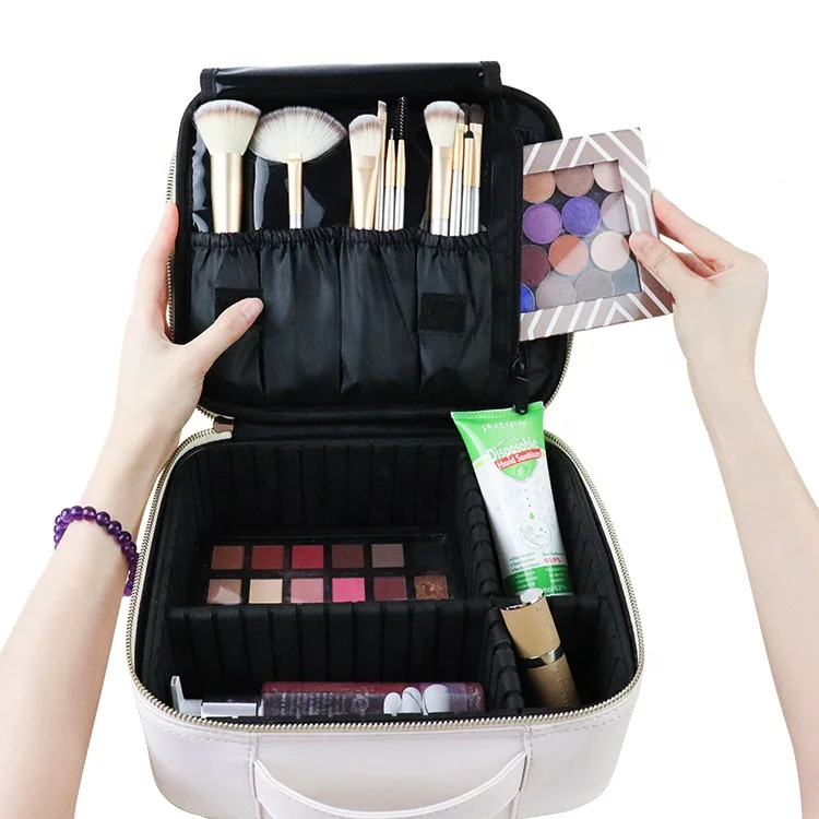 

ISO BSCI factory eco-friendly custom carry case makeup box case brush holder make up organizer makeup bags travel cosmetic bags, Customized color