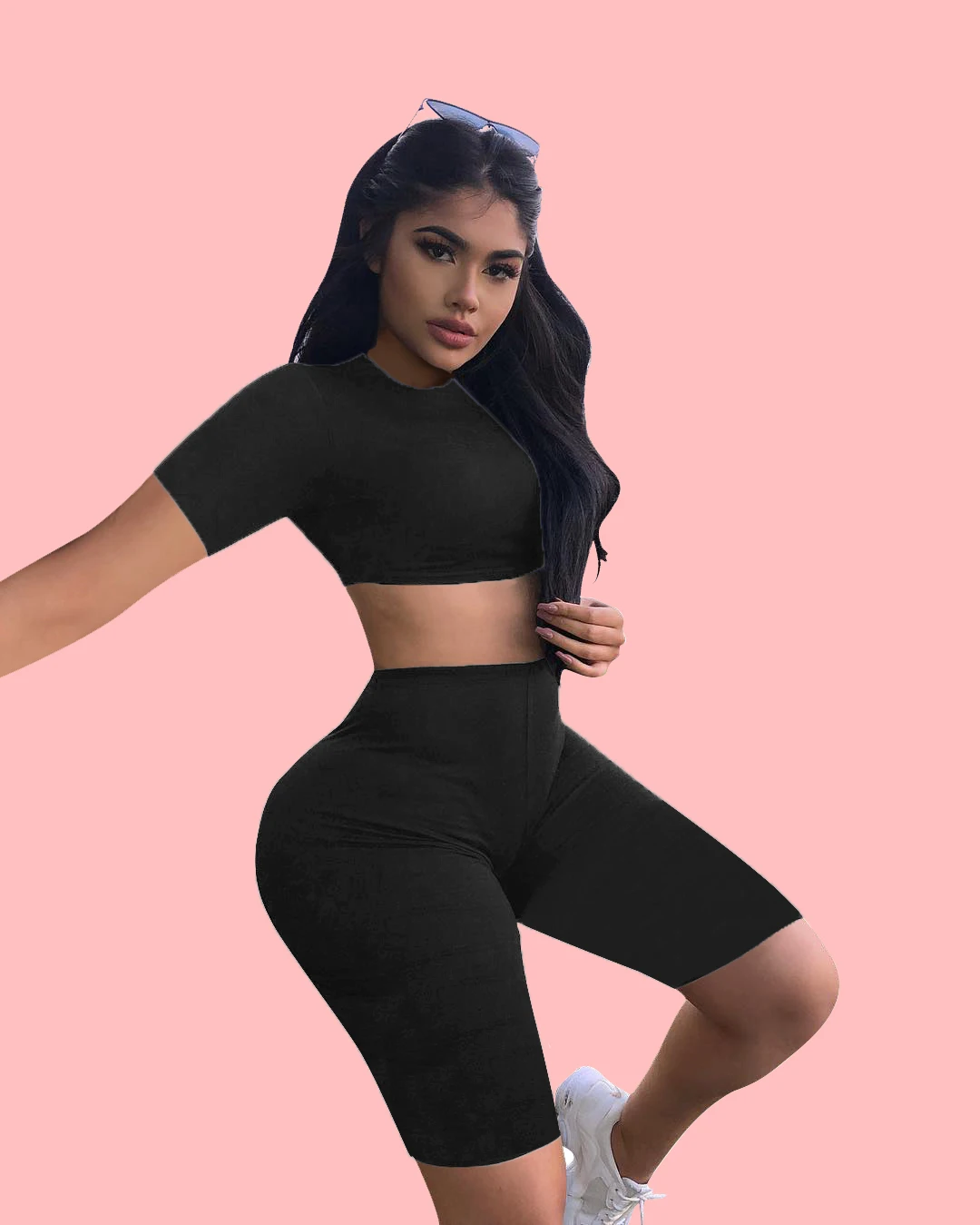 

TOB Women's Sexy 2 Piece Outfit Crop Top Bodycon High Waist Shorts AM066