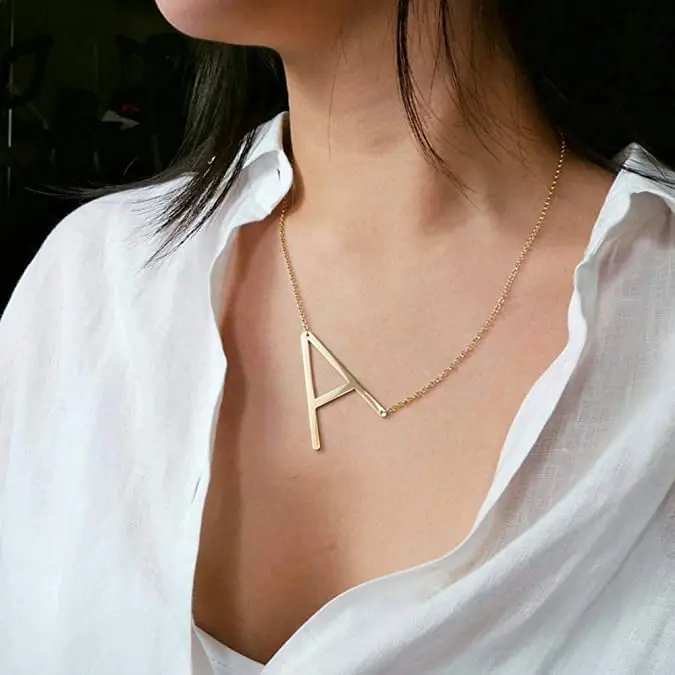 

18K Gold Plated Letter Necklace for Women Girls Alloy Big Alphabet Monogram Necklace A-Z Name Slanted Initial Necklace