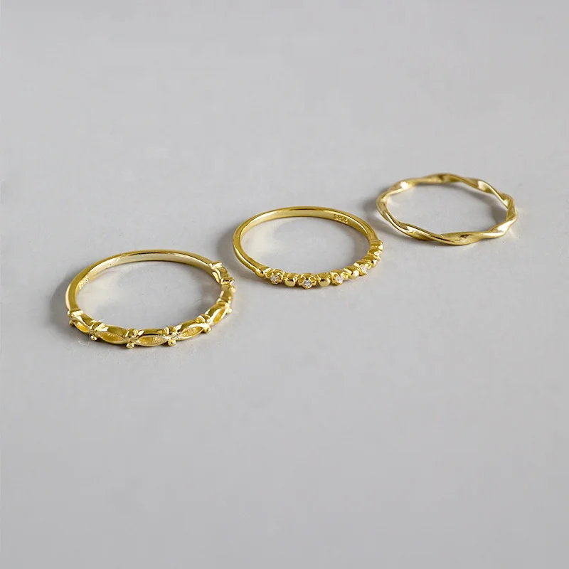

Trendy Fashion Jewelry Chic 18k Gold S925 Zircon Stackable Ring Set Women, White