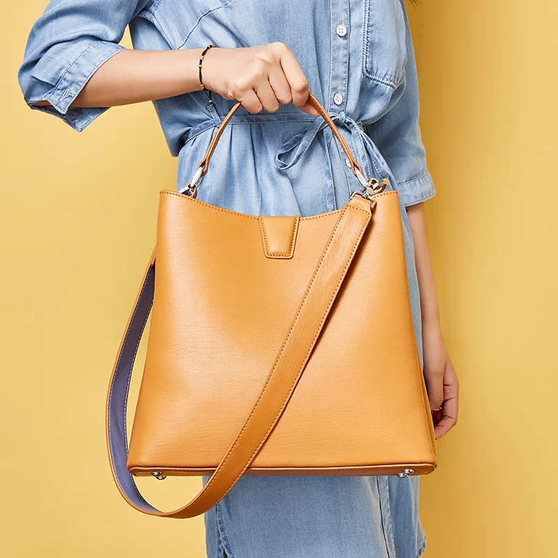 

2020 wholesale fashion online shopping travelling lady shoulder genuine leather Bucket bag handbag for women