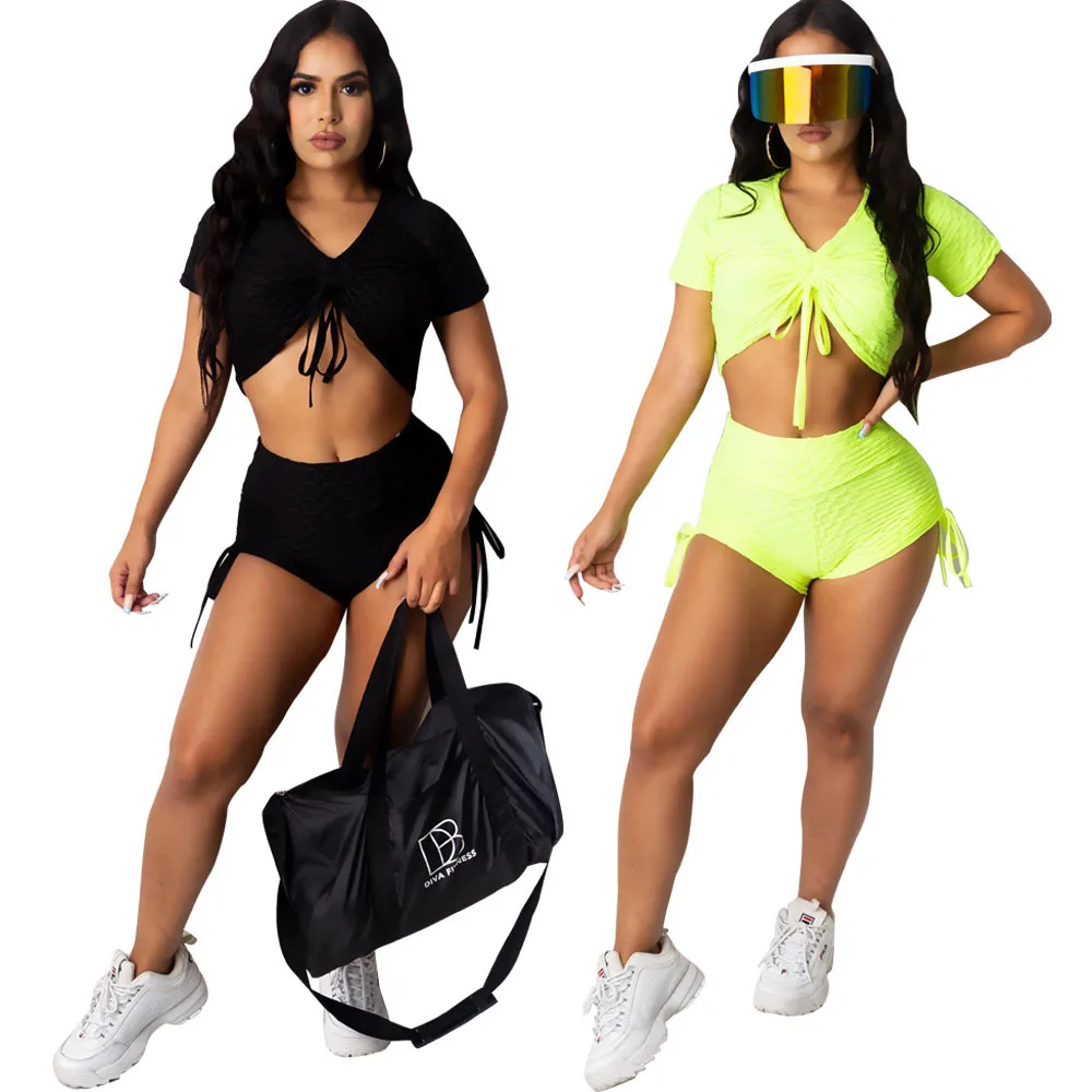 

2021 new arrival ladies sexy chest wrap crop top women's suits nightclub evening wear short sets women two piece