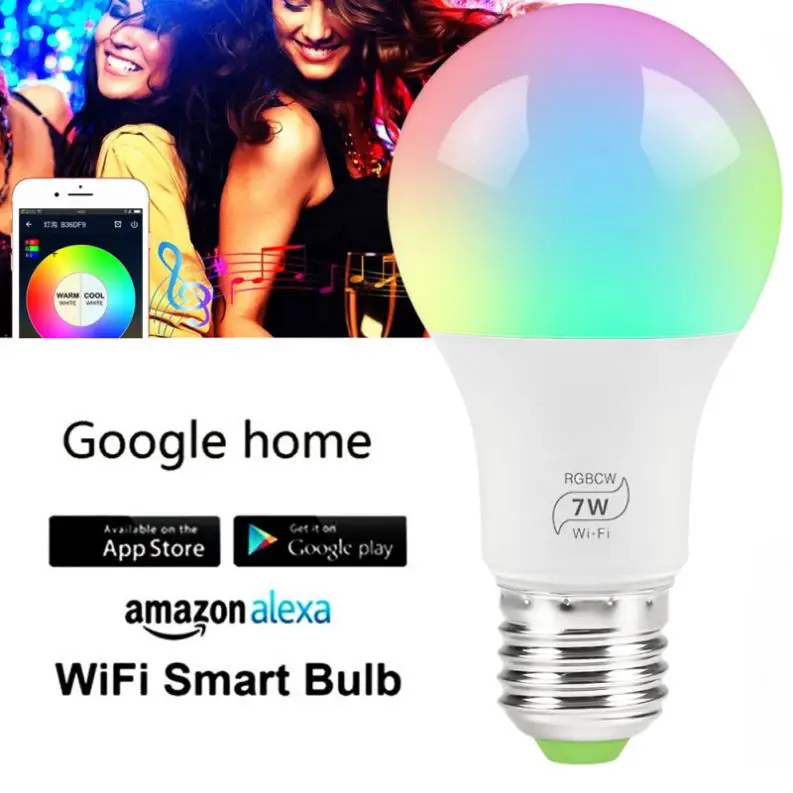 smart bulb E26 E27 multicolor alexa Google home Amazon dimmable WIFI music bulb 7W smart bulb zigbee