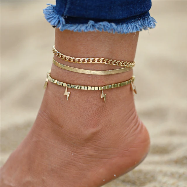 

Vintage Fashion Snake Chain Beach Crystal Chain Anklets Set Anklet Star Letter Butterfly Bracelet Jewelry