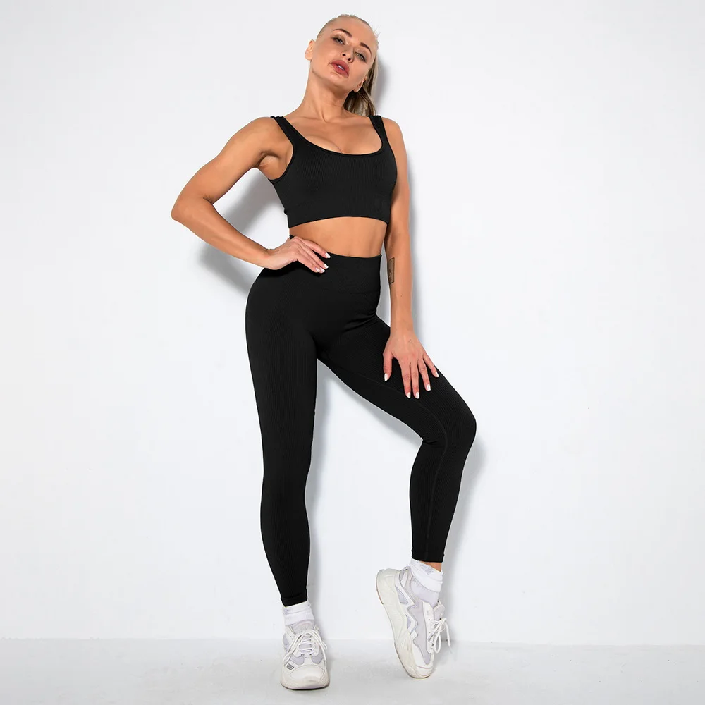 

Wholesale Ready to ship women Activia Seamless Ribbed crop top Sets 2 Piece Legging Bra Gym Fitness & Yoga Wear set, As photos