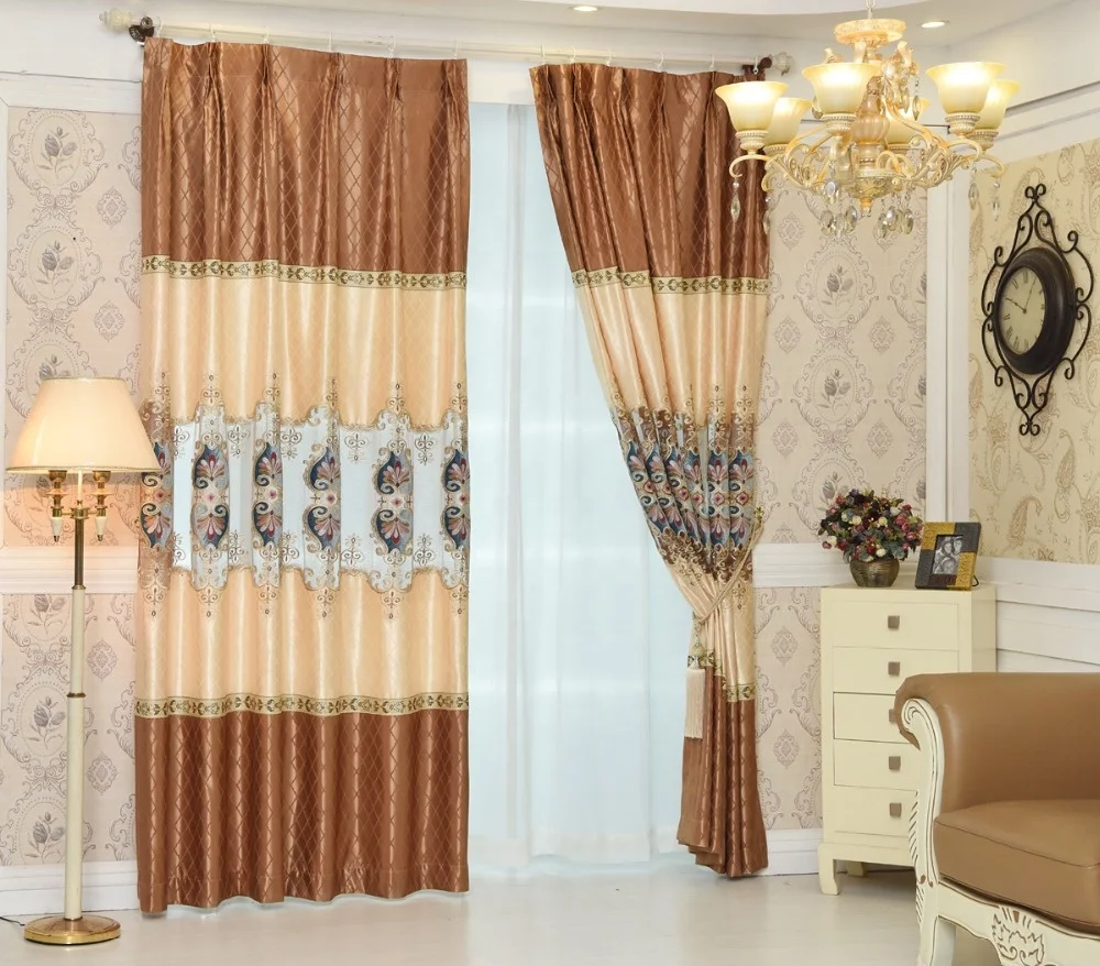 

Faux Silk Window Treatments Curtain 100% Polyester Fabric Pastoral Style Soluble Embroidery Embroidered Flat Window Hotel Office