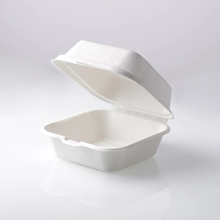 

Sugarcane Bagasse Take Away Food Container Burger Box, White or light brown