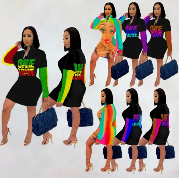 

SH7240 Zoom Life Mock Neck Fashion New Arrival Graffiti Stress Club Wear One Love 2021 New Arrival Mini Dress