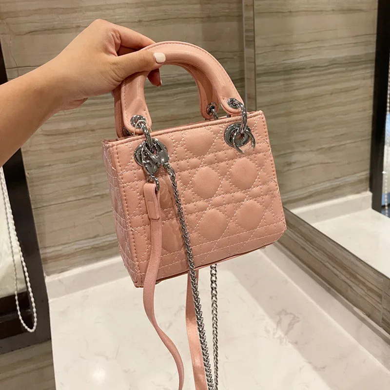 

Free Shipping Woman Middle Size Mirror Real Leather Square Burgundy One Side Shoulder Bags Ladies Thread Chain Crossbody handbag