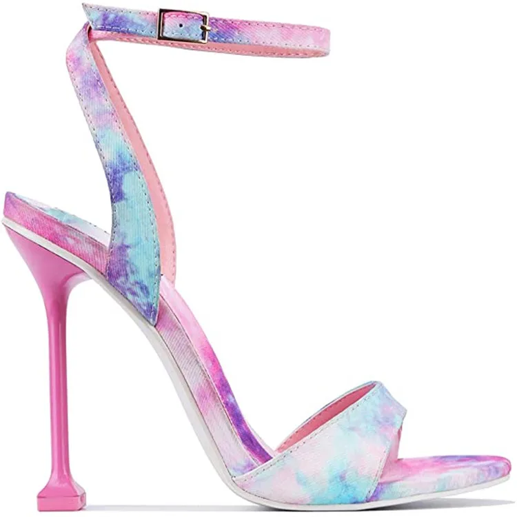 

Hot summer outdoors Tie-dye gradient Buckle ladies high heeled women heels sandals, Red yellow,pink purple