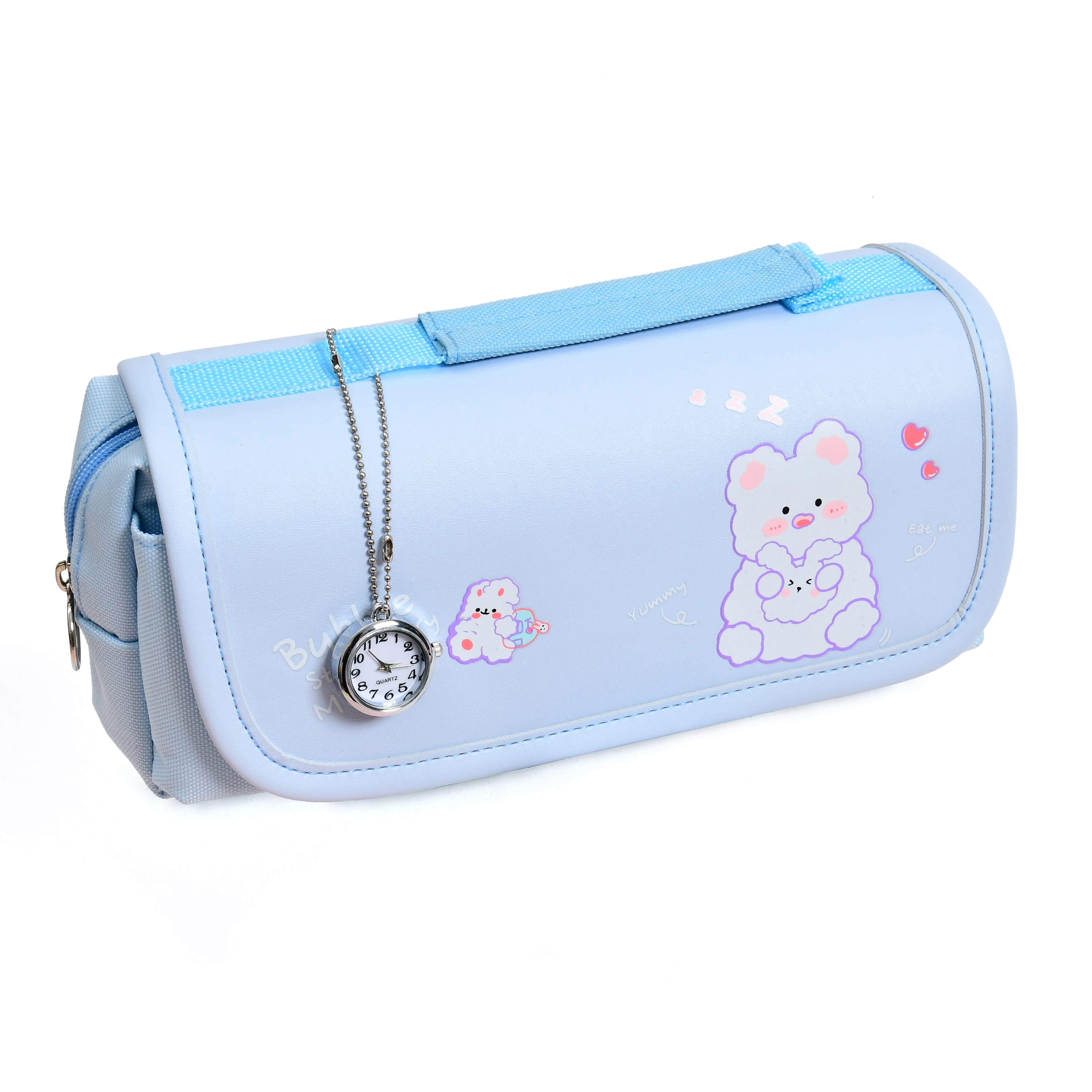 

Clock and watch decompression 2 layers 2 zippers pen bag for teens with handle