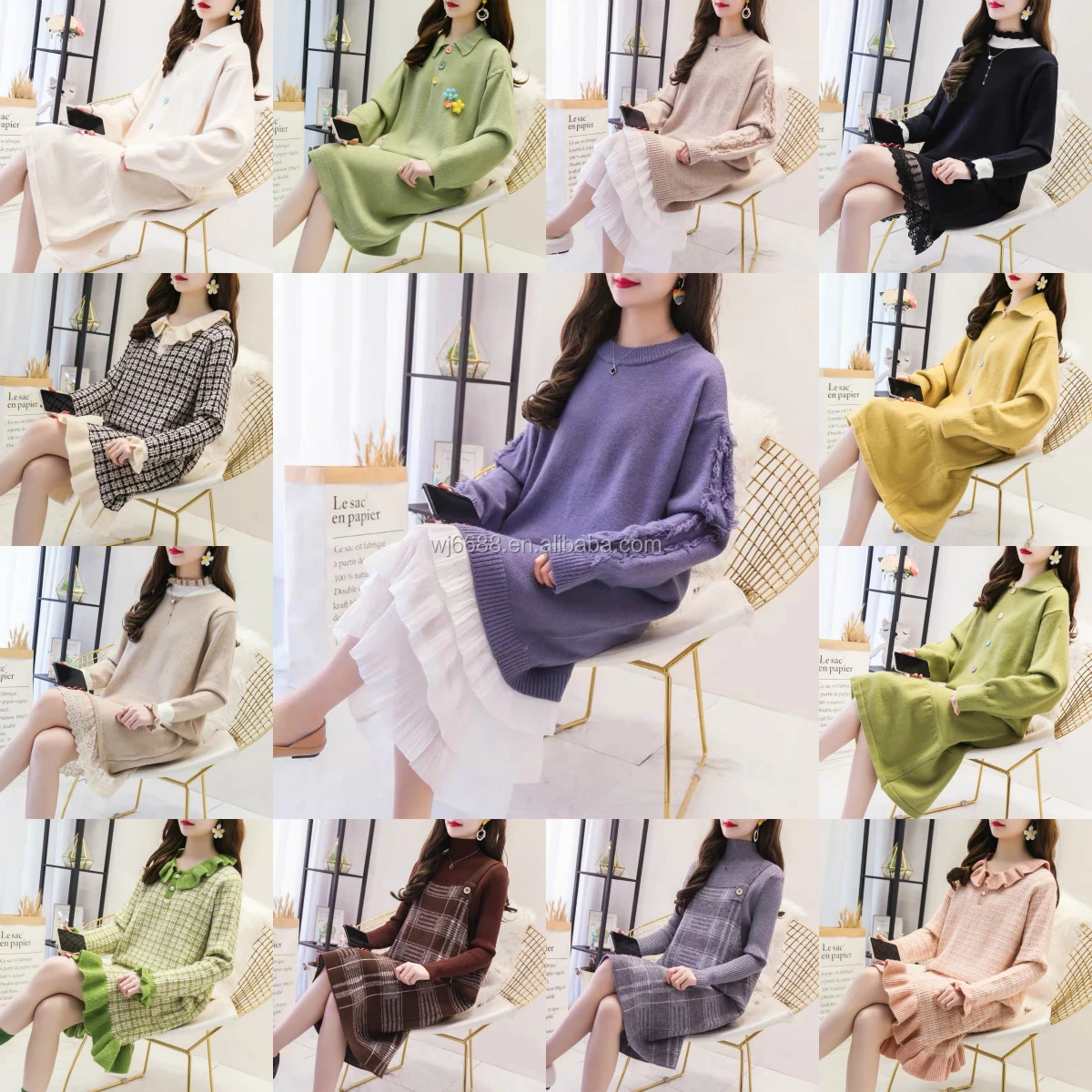 

2020 winter Casual Sweater Fashionable Popular Color Long Sleeve dress Women Sweater