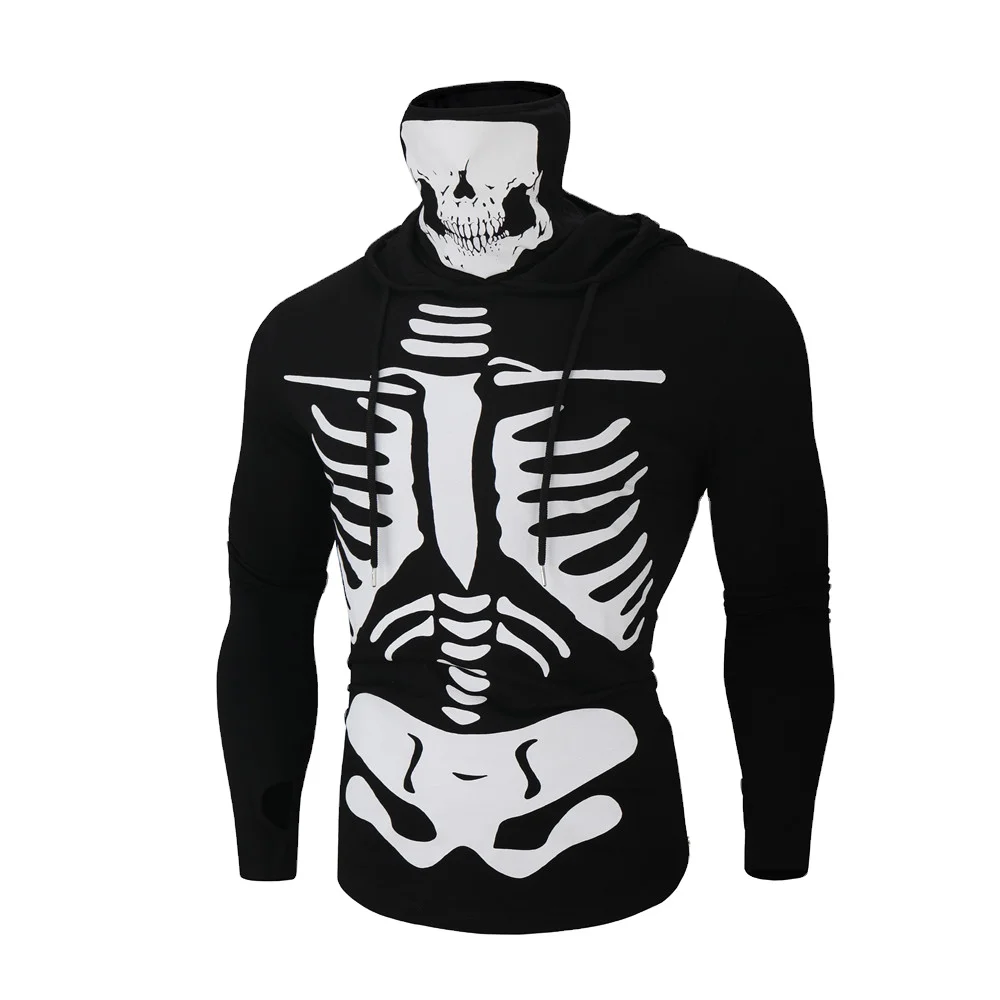 

Men's fashion new hip hop hooded short sleeve T-shirt ninja skull print temperament commutes