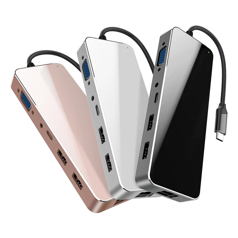 

Hot 11 in 1 type c multiport usb3.0 hub with RJ45 VGA AUX SD TF Docking Station charging For Macbook Shell Color Factory, Black/gray/rose gold