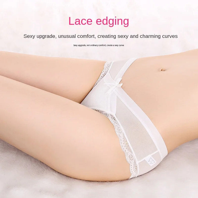 

2021 New women's lace briefs low waist breathable sexy hollow out transparent mesh cotton crotch underwear