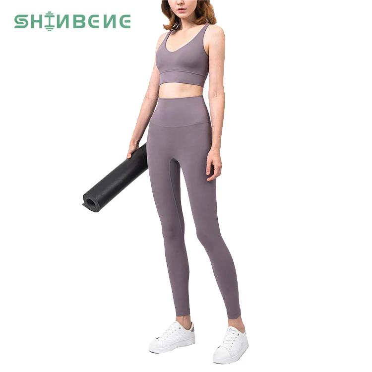 

SHINBENE 2021 New Style Sexy V Back Design 4 Way Stretch High Waisted Leggings Ladies Sport Set