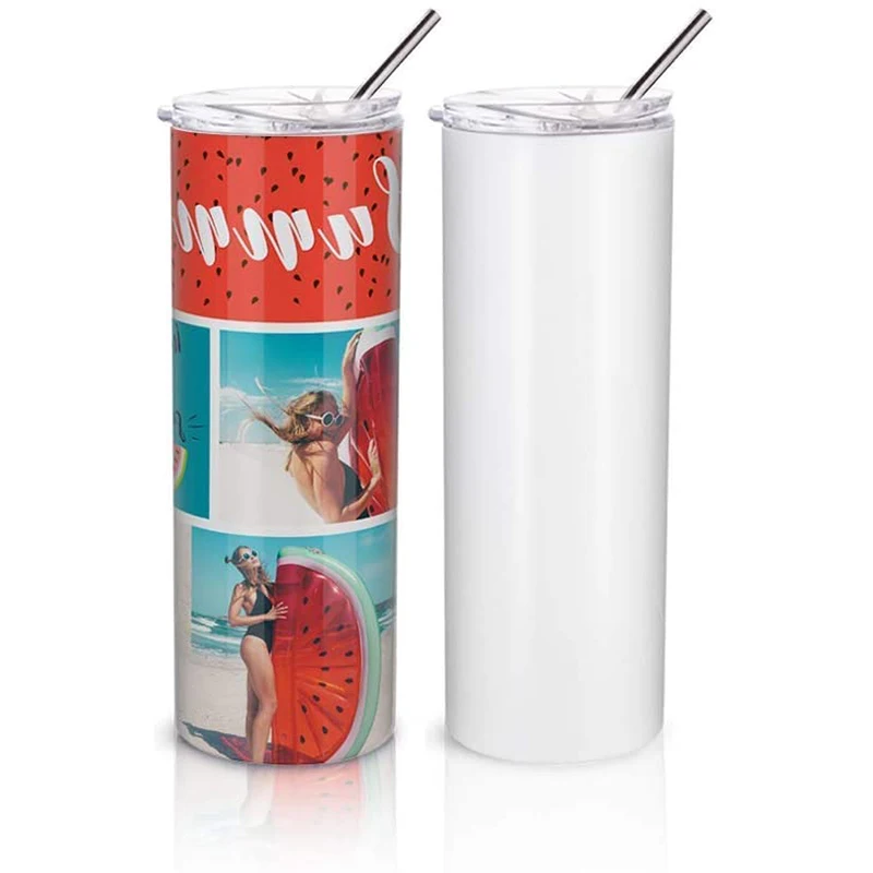 

Factory direct stianless steel straight skinny sublimation blank tumbler 20oz double wall water cup with lid and straw, Custom color / pattern